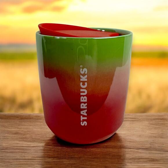 Starbucks 2020 Pearl Ombre Red Pink Green Holiday Ceramic Tumbler With Red Lid - Picture 1 of 10